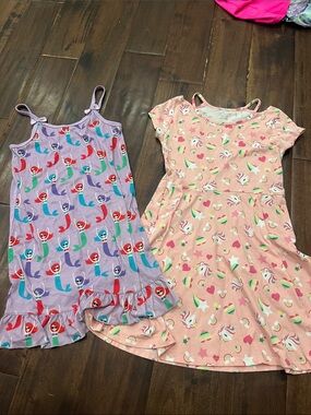 Joe Boxer and Place Girls Pink Unicorn mermaid Short Sleeve - Cute Dress set